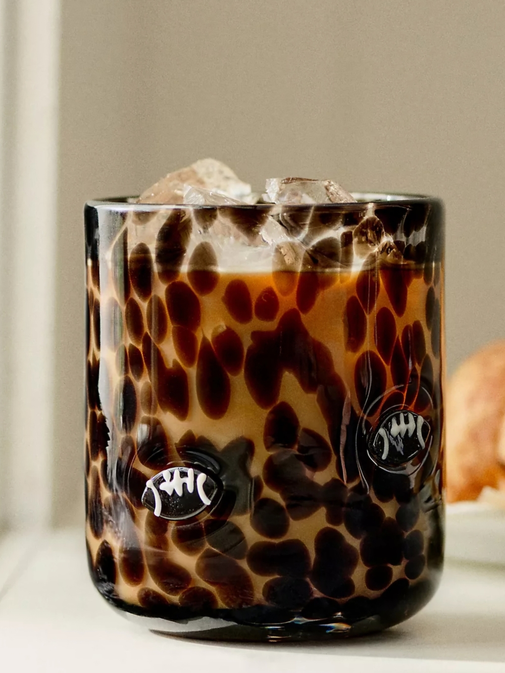 Anthropologie AnthroLiving Sports Icon Football Juice Glass Black Handblown